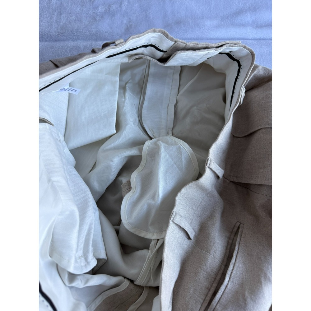 John W. Nordstrom Dress Pants Mens 36R Tan Beige Linen Pleated Old Money Classic - Picture 14 of 15